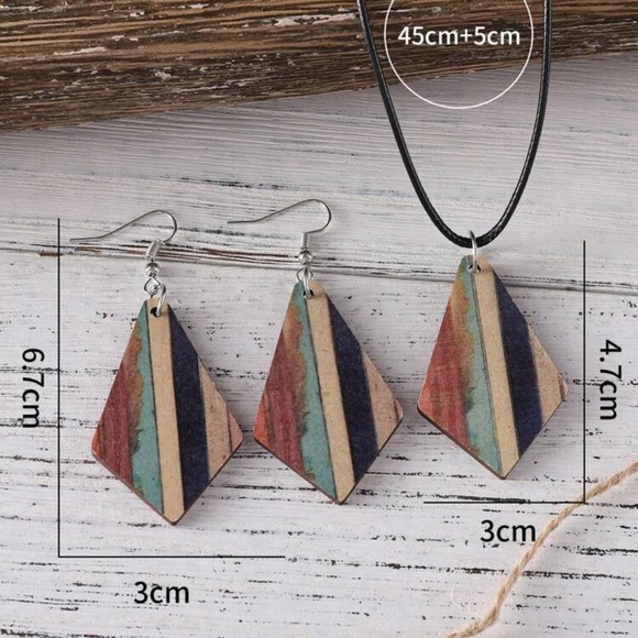 3pcs/set Vintage Bohemian Style Turquoise Stripe & Geometric Wood Double-sided - Picture 5 of 5